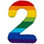 This patch is the number 2 in a bold font. It is coloured by descending rainbow stripes.