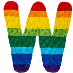 This patch is the alphabet letter W. From top down the colour changes from red to orange to yellow to light green to dark green to light blue to dark blue to purple.