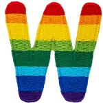 This patch is the alphabet letter W. From top down the colour changes from red to orange to yellow to light green to dark green to light blue to dark blue to purple.
