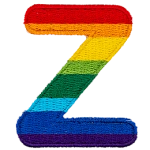 This patch is the alphabet letter Z. From top-down, the colour changes from red to orange to yellow to light green to dark green to light blue to dark blue to purple.