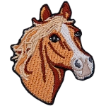 This crest displays the profile of a chestnut horse with a white strip down its forehead to nose.