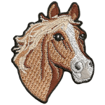 This crest displays the profile of a chestnut horse with a white strip down its forehead to nose.