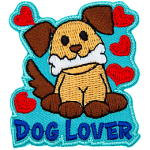 A brown puppy is on top of the words dog Lover.