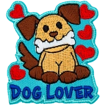 A brown puppy is on top of the words dog Lover.