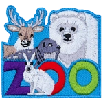 The word Zoo is at the bottom. A hare sits in front of the Z and O. A polar bear, seal and caribou look over the letters.