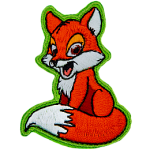 A smiling cartoon fox with red fur and white accents. 