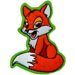 A smiling cartoon fox with red fur and white accents. 