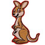 A kangaroo stands tall and smiles.