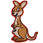 A kangaroo stands tall and smiles.