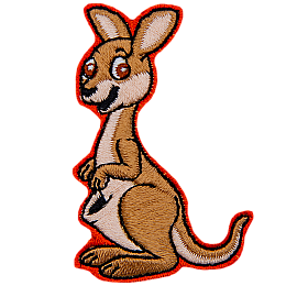 A kangaroo stands tall and smiles.