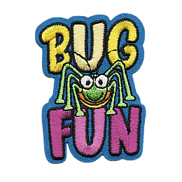 The words Bug Fun are around a green grasshopper.