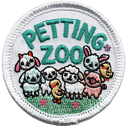 The words Petting Zoo are above a bunch of cute farm animals.