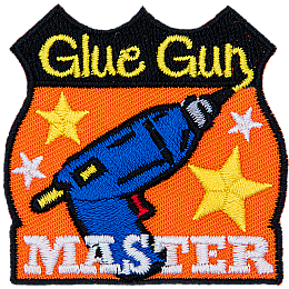 This achievement badge showcases a glue gun surrounded by gold stars.