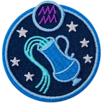 This circular crest has a water pitcher surrounded by stars. The sign of Aquarius sits above his head.