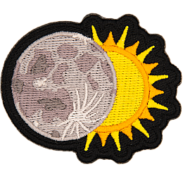 A moon overlapping half of a sun.