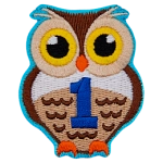 An owl displays the number 1 on its chest to symbolize the first-year achievement.
