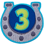 A horseshoe displays the number 3  to symbolize the third-year achievement.