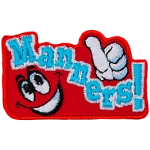 The word Manners descends to the right with a thumbs up and a smiling face on either side.