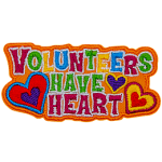 The words Volunteers Have Heart are made up of multicoloured letters, surrounded by hearts.