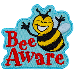 A smiling bumble bee hovers over the words Bee Aware.