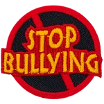 This round patch has the words Stop Bullying inside a red circle with a diagonal line through the middle.
