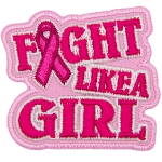 The words Fight Like A Girl in pink. The I in Fight is a pink ribbon.