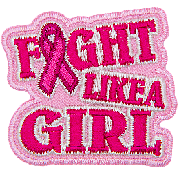 The words Fight Like A Girl in pink. The I in Fight is a pink ribbon.