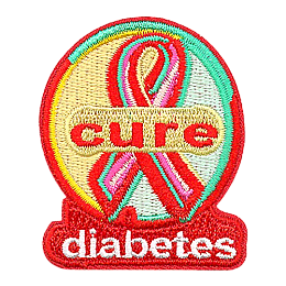 The words Cure Diabetes are on and around a multicoloured ribbon.