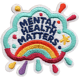 A cloud with the words Mental Health Matters and a rainbow in it.
