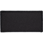 This horizontal rectangle is made of black twill with a black merrow border.