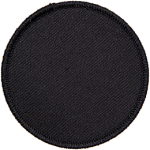 A blank, circular black badge.