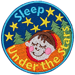 A child is tucked tight in a sleeping bag as they nap under a starry sky.