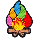 This campfire has colourful, mystical flames shooting out of it.