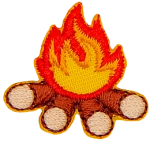 A red and yellow fire on three wood logs.