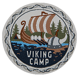 A Viking ship is on the water above the words Viking Camp.
