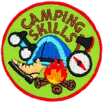 A variety of camping skills are displayed, such as campfire building, axe skills, and navigation.