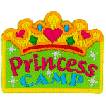 A gold tiara is above the words Princess Camp.