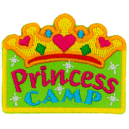 A gold tiara is above the words Princess Camp.