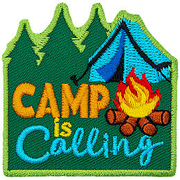 A blue tent is above the words Camp Is Calling.