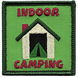 A tan house with the words Indoor Camping.