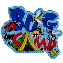 The words Bug Camp are above a tent surrounded by beetles and mosquitoes.