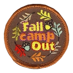 Leaves and acorns sit around the words Fall Camp Out.