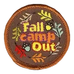 Leaves and acorns sit around the words Fall Camp Out.