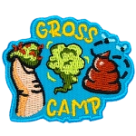 The words gross camp are around a toe with fungus, poop and gas.