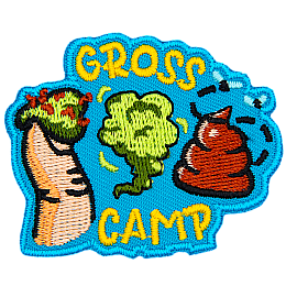 The words gross camp are around a toe with fungus, poop and gas.