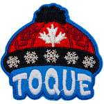 A red toque with a black brim is above the word Toque. 