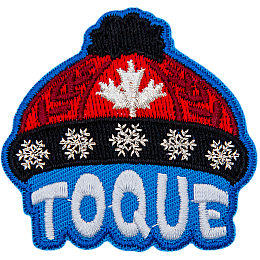 A red toque with a black brim is above the word Toque.