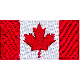 The Canadian flag. Two red stripes on either side of a white stripe. A red maple leaf is in the centre of the white stripe.