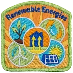 Geothermal, hydro, wind, solar, and green energy are displayed on this Renewable Energies crest.