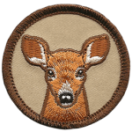 A forward-facing doe on a brown background.